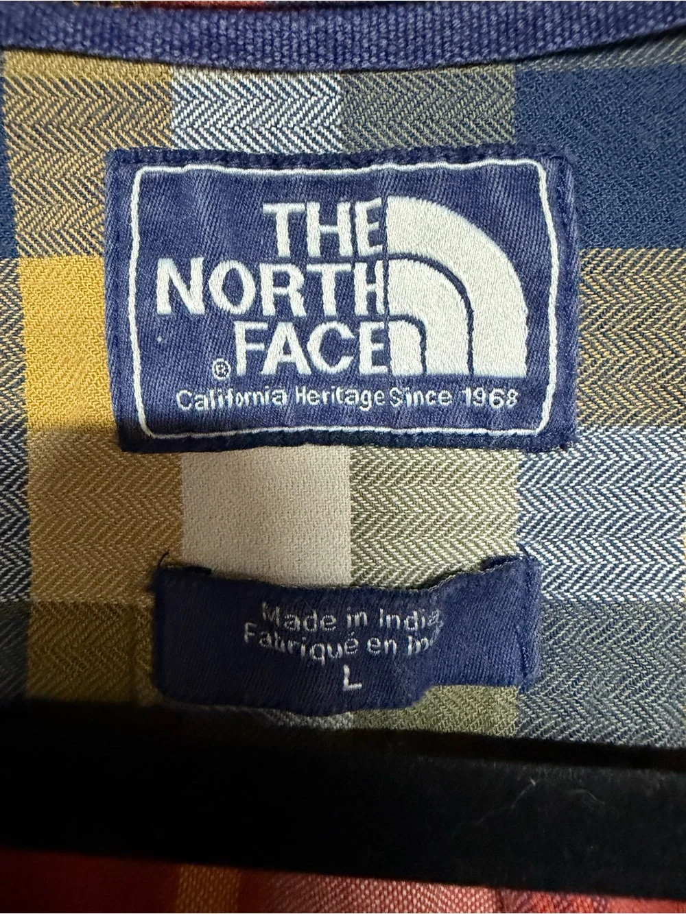 The North Face Men’s L Plaid Button Down Shirt Red Yellow Blue Outdoor Flannel